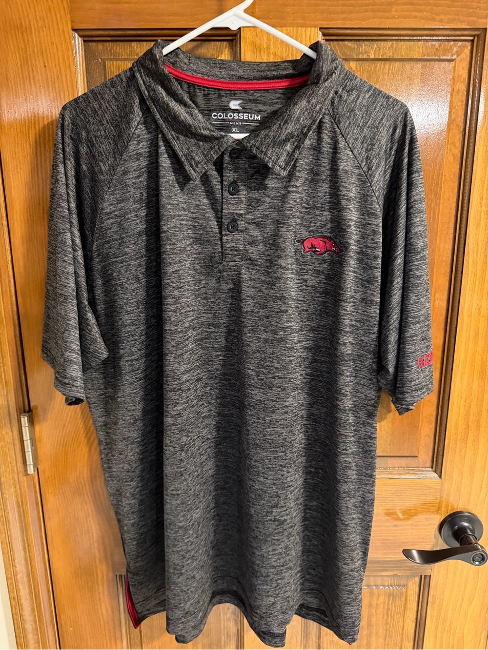 Colosseum Arkansas Razorbacks Men's Gray Heather Polo with Red Logo - XL